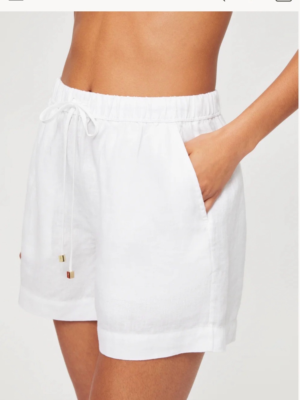 White Bay Linen Drawstring Shorts by Heidi Klein